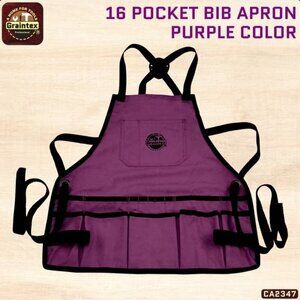 Graintex CA2347 16 Pocket Bib Work Apron Purple Rip Stop Canvas New Workshop